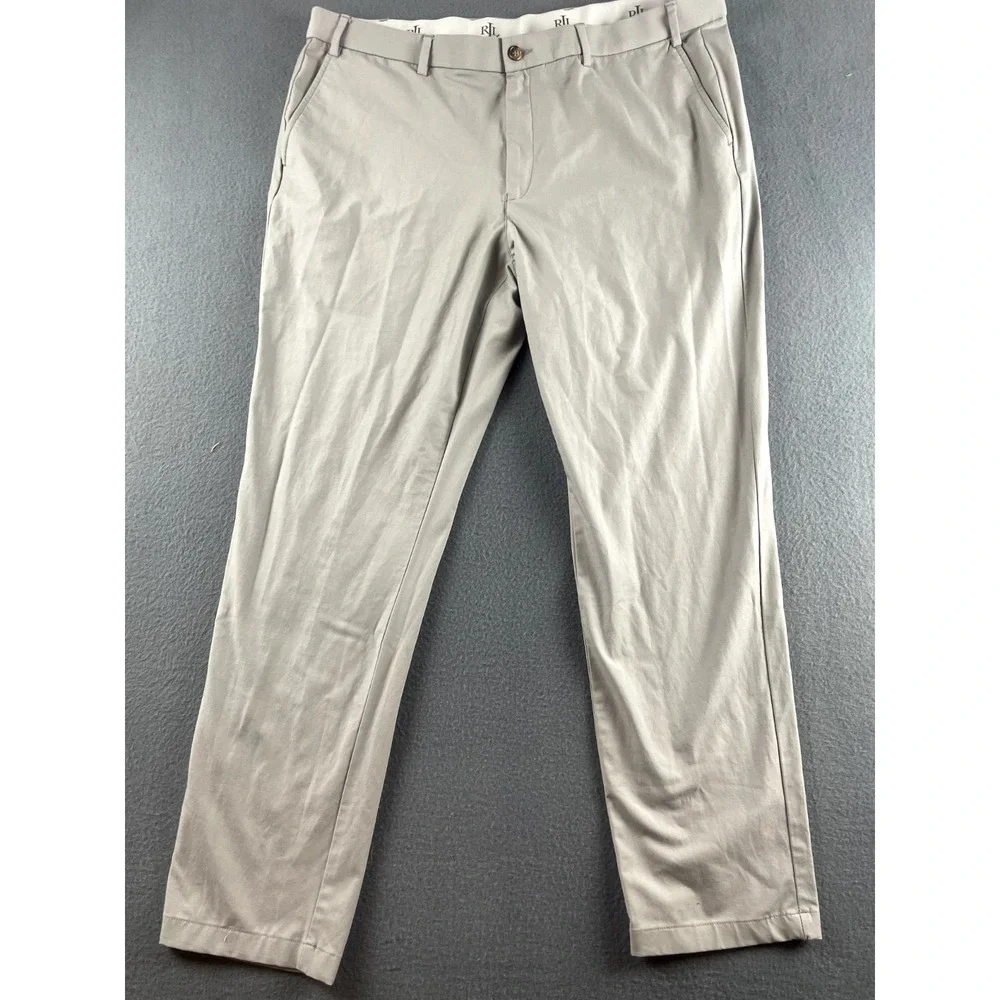 Lauren Ralph Lauren Performance Pants Men's 40x32 Beige Flat Front Stretch Dress